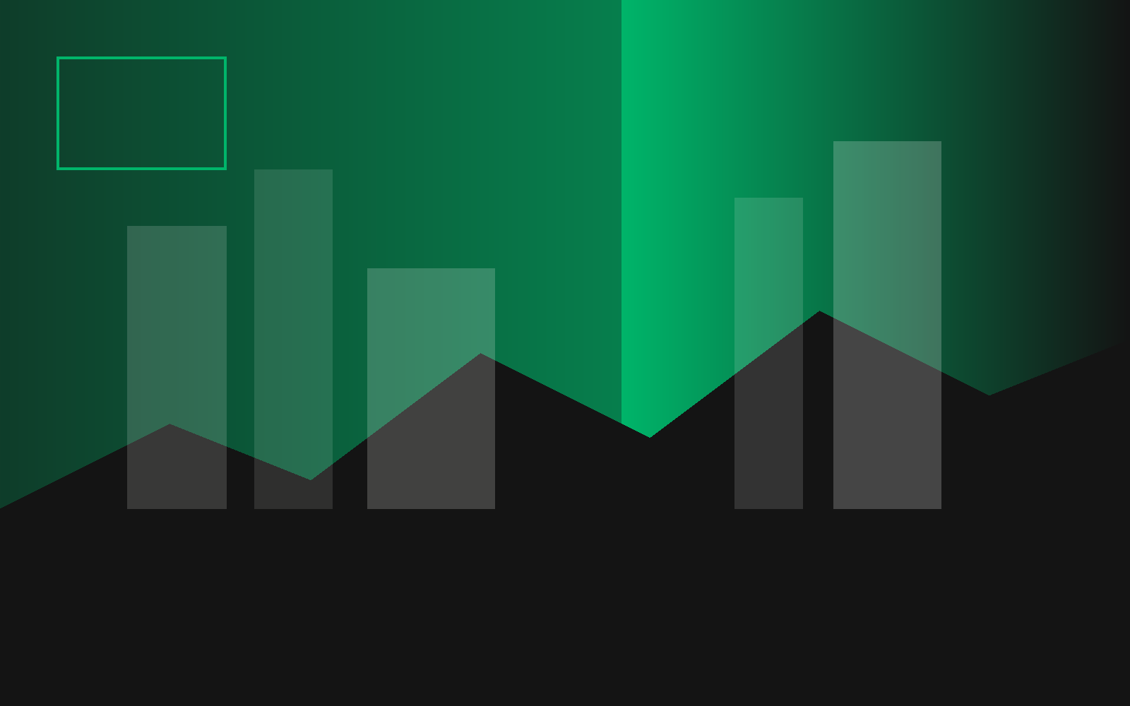 Abstract emerald and ink graphic suggesting a waterfront skyline