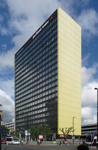 Tall slab office tower on Portland Street, Manchester